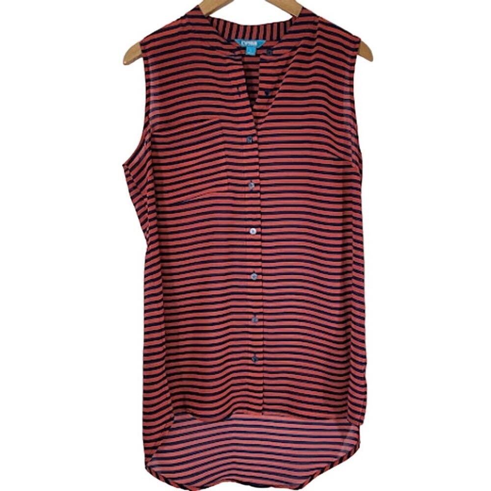 L'Amour- Striped Hi/Lo button up tank- size Large